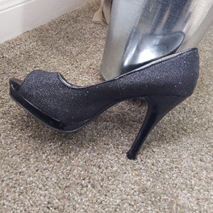 Rampage black glitter peep-toe heels